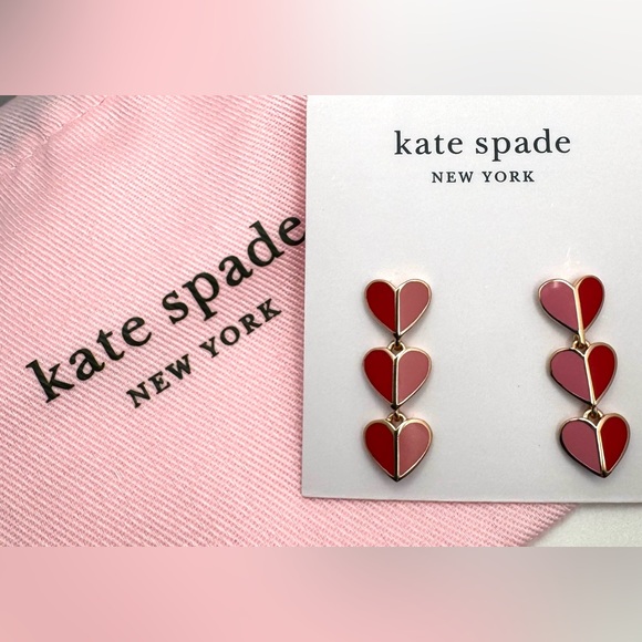 KATE SPADE Heritage Spade Pink/Red Enamel Linear Drop Earrings NWT w/Dust Bag - Picture 2 of 5